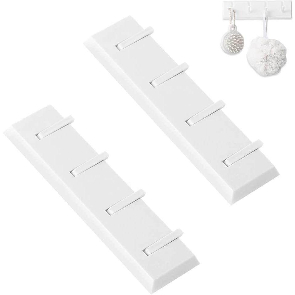 2 Piezas Perchero de Montaje en Pared, Entrada Perchero de Pared, Pasillo Perchero de Pared, No Perforado, Autoadhesivo, con 4 Ganchos Retráctiles, para Recibidor Baño Dormitorio Cocina (Blanco)