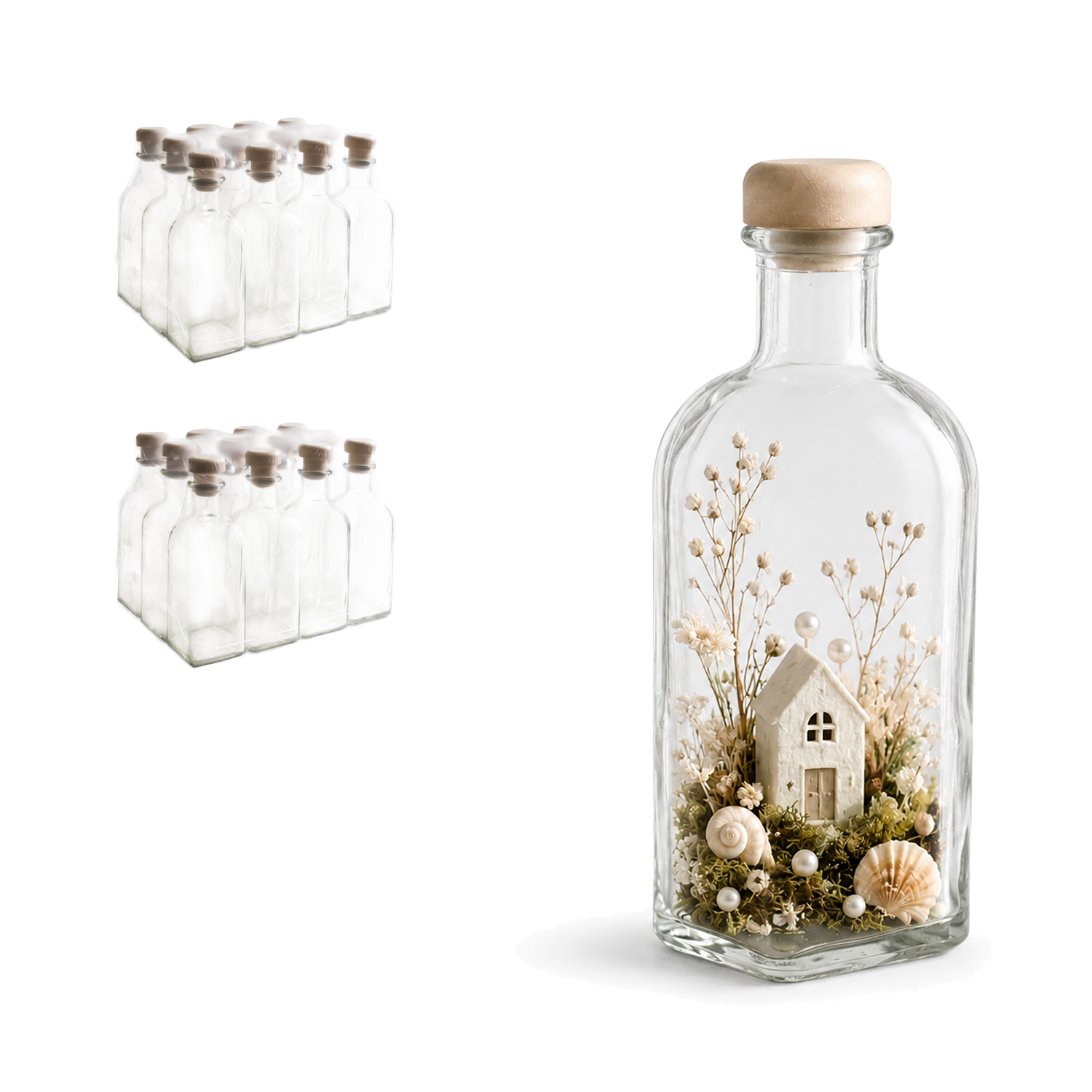 Botellas de Cristal 500ml Pack 12, 24, 36 y 48 unidades, con Tapón de Corcho Sintético. Frasca de Cristal Grueso y Resistente con Tapón, Cierre a Presión. Botella de Aceite, Bebidas, Agua. Set de Botellas para Hostelería, Bar, Restaurantes, Hoteles