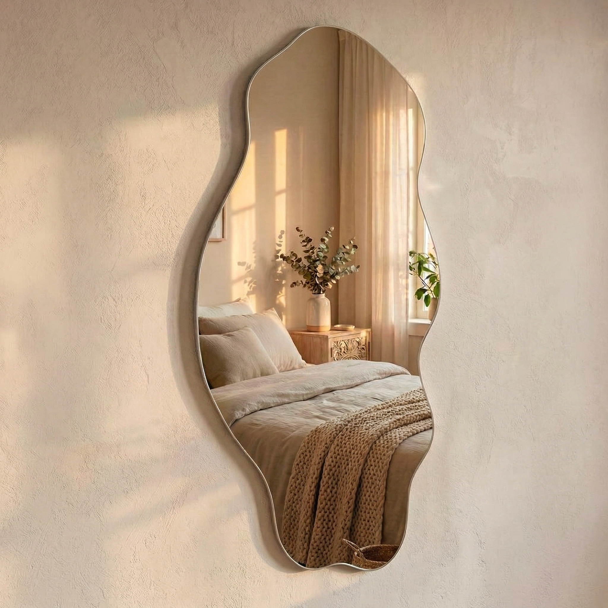 Espejo Grande 50x100 cm Moderno y Asimétrico - Diseño Irregular Orgánico para Baño, Sala o Espacios Verticales