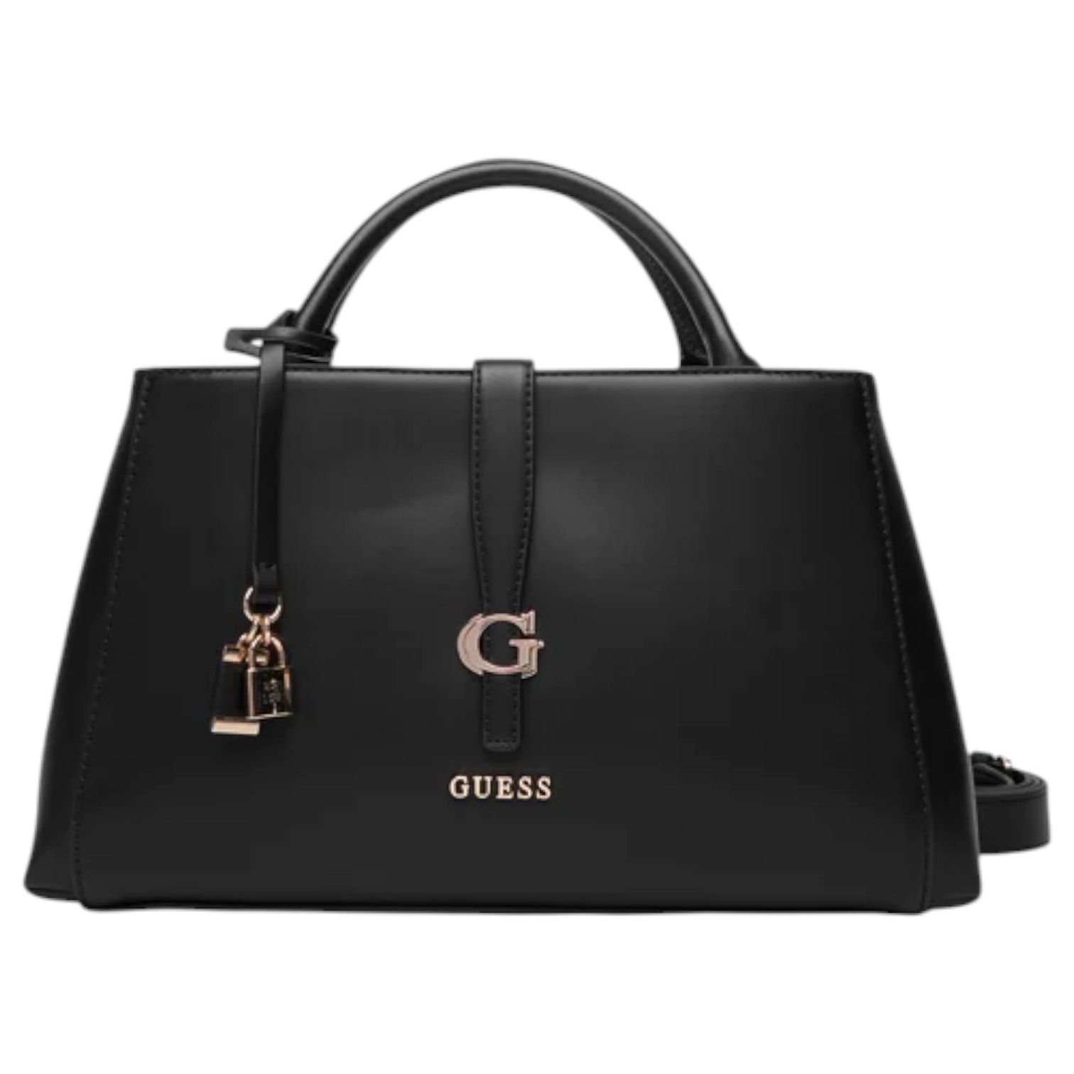 Borsa A Mano Donna Guess Carrie Con Tracolla G Logo Leather Black