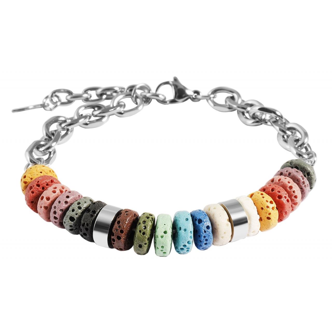Akzent® Pulsera "Skyler" em Pedras de Lava Sintética e Aço Inoxidável - 0672