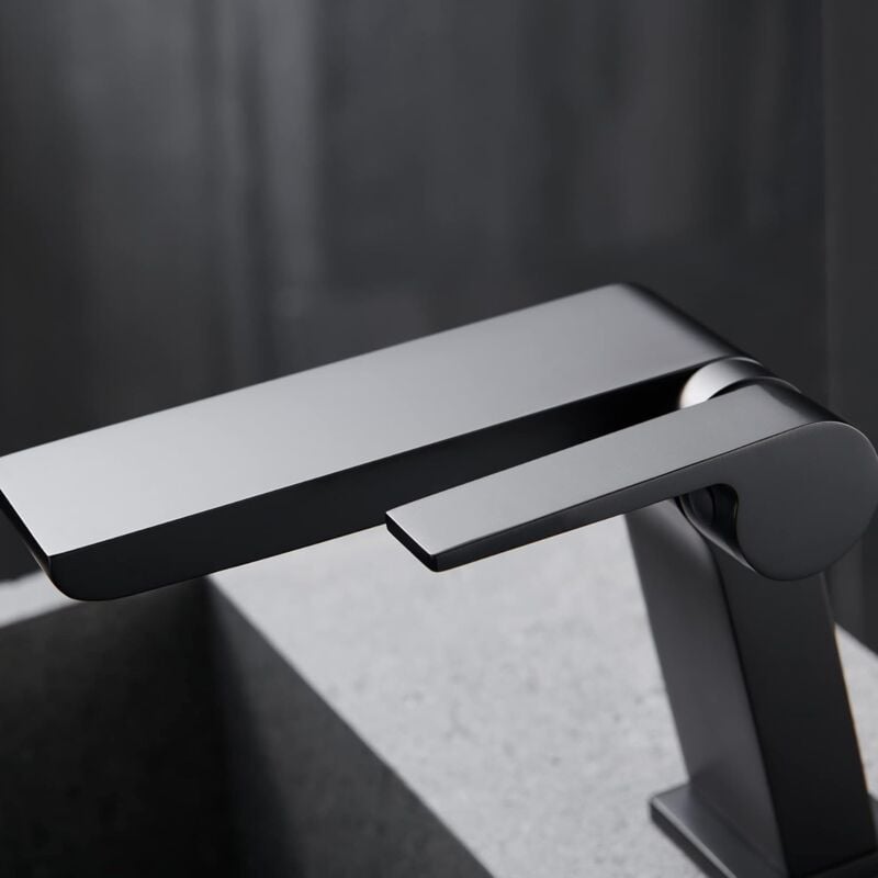 Grifo de baño en cascada, grifo de lavabo en cascada, grifo mezclador de baño en cascada con válvula de cerámica monomando ajustable para frío y calor (negro)