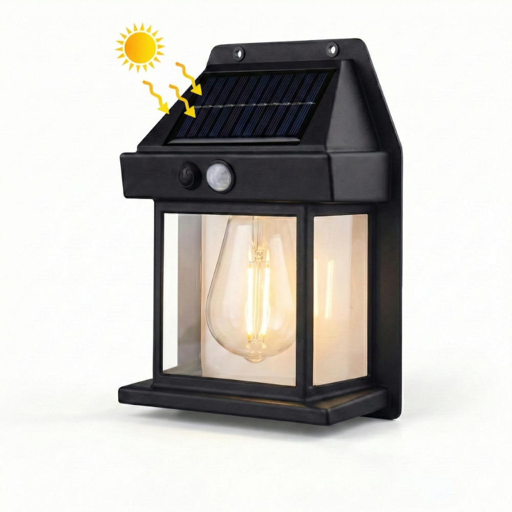 SODANY Aplique Solar Exterior 600LM, Sensor Movimiento, Luz Cálida 3200K, 3 Modos, Impermeable para Jardín, Terraza y Patio