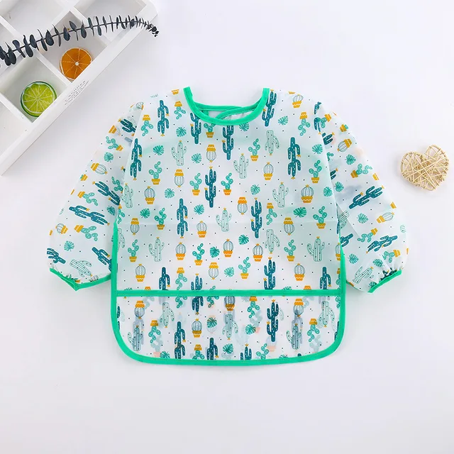 OmHO Babero De Silicona Para Bebé Caoon Impermeable Y Libre De BPA Con Manga Larga Estilo Animal Impresión Para Niños De 0 a 6 Años