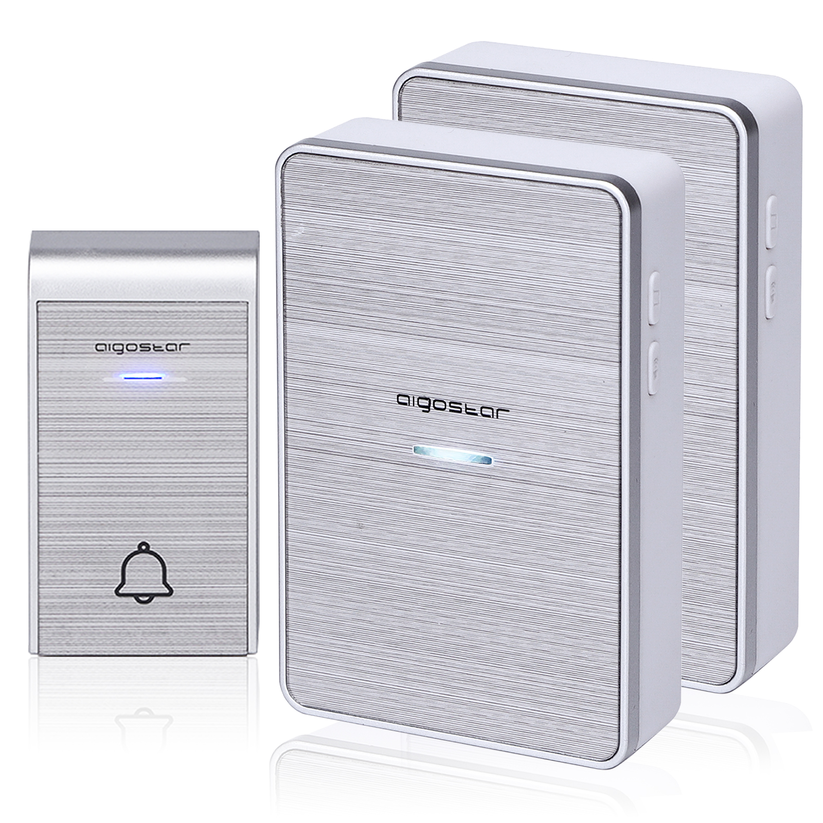 Aigostar Timbre inalámbrico portátil, Timbre Inalámbrico Exterior Impermeable,3 Niveles de Volumen Ajustables, 36 Melodías, 2 Receptores y 1 Transmisor