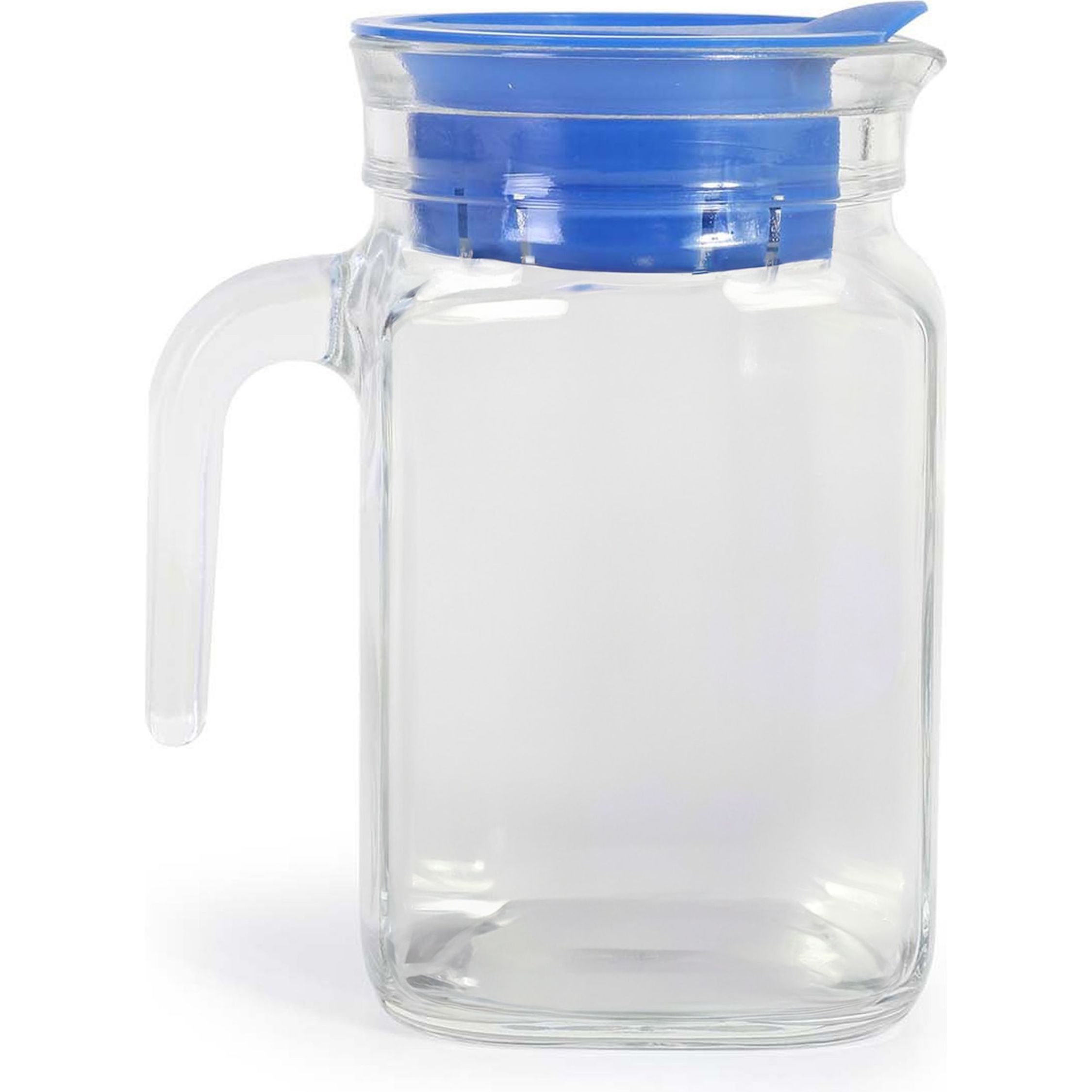 BORGONOVO - JARRA IGLOO QUADRA AZUL 600CC - Jarra de Vidrio Elegante y Duradera - Jarra de Vidrio para Bebidas Frías y Calientes - Jarra de Vidrio con Diseño Clásico y Atemporal - Jarra de Vidrio Transparente para Servir con Estilo