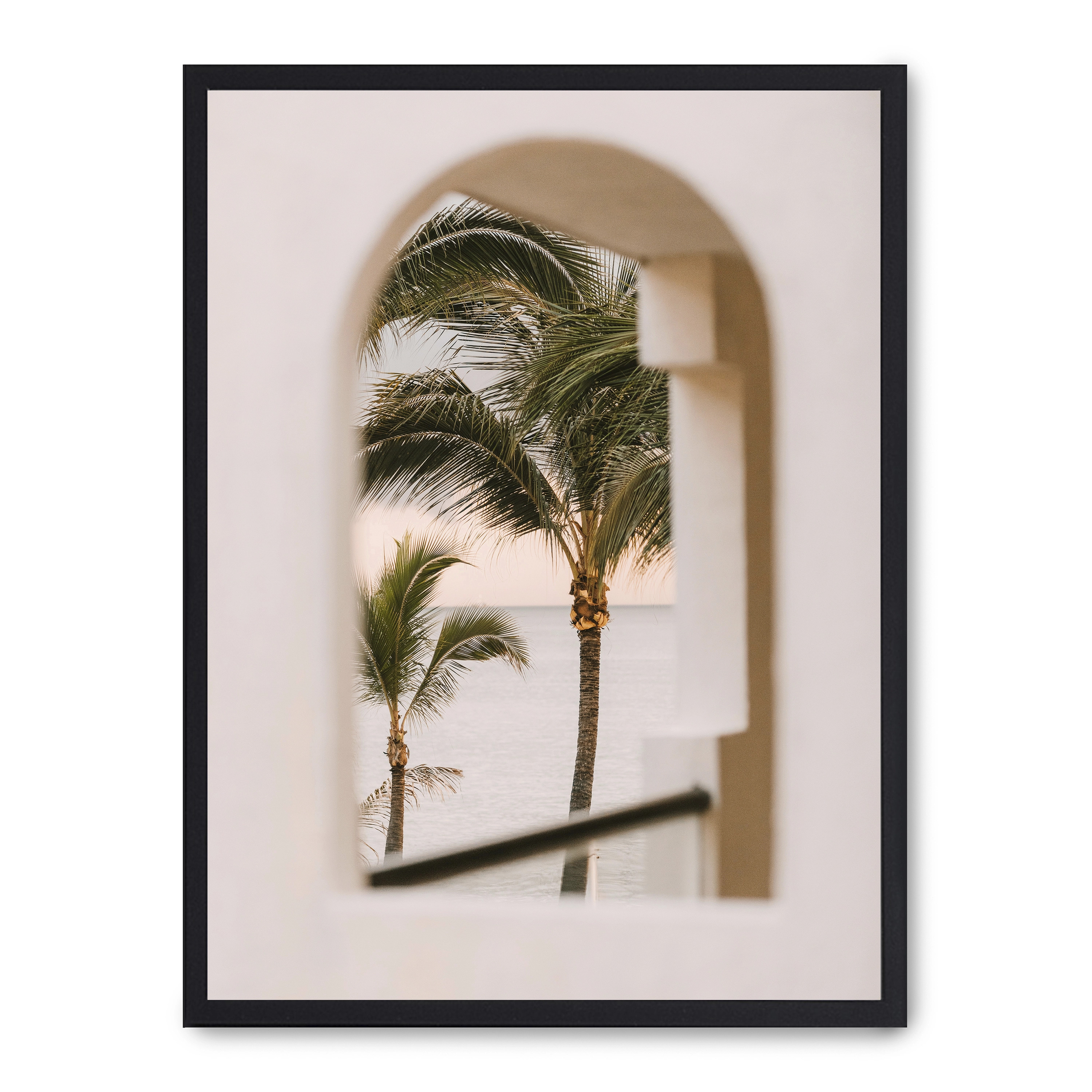 Cuadro arc of palms 30x40cm, Póster impreso en papel de primera calidad de 180gr, montado sobre marco de madera MDF acabado en negro., Arquitectura