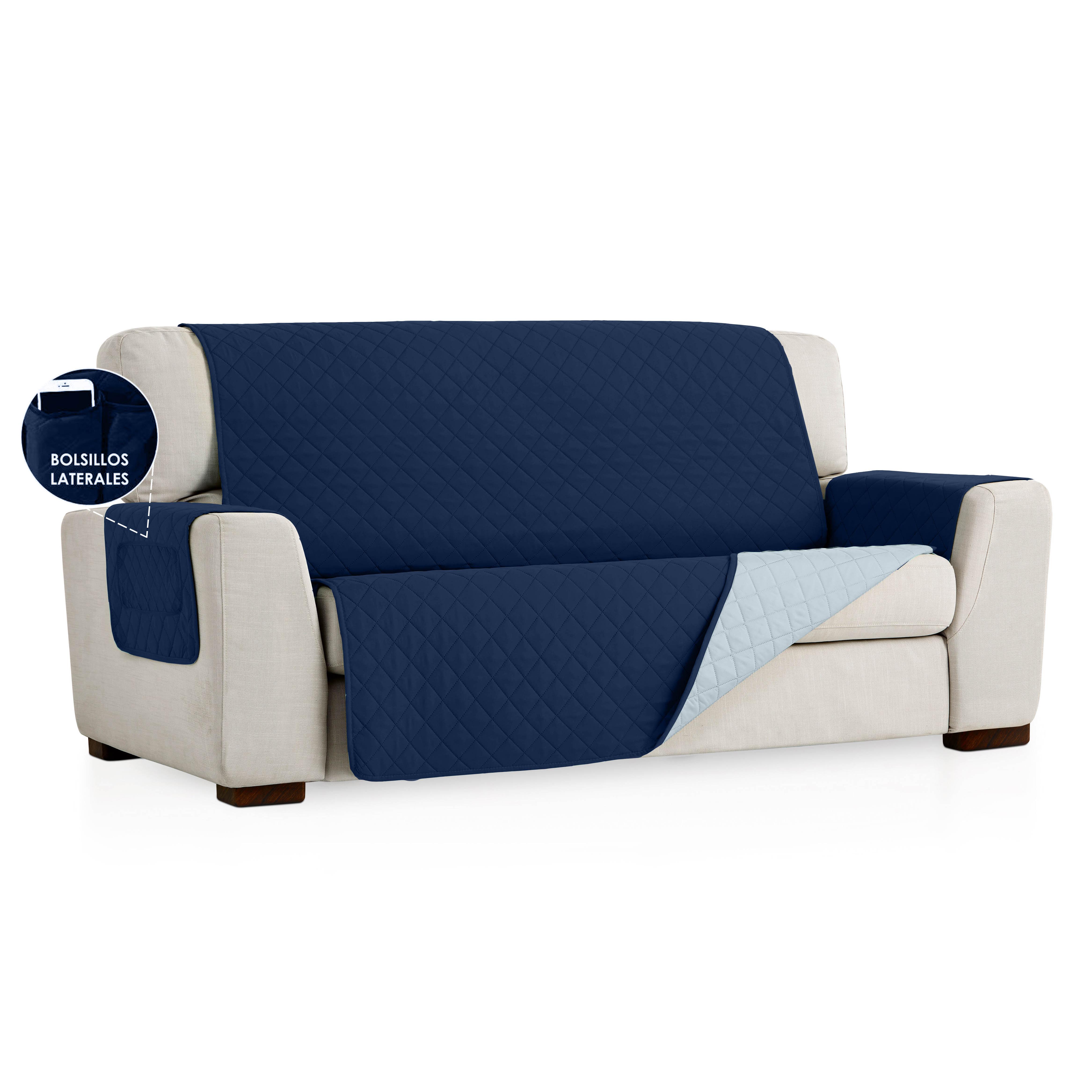 Almeritex 2000 Cubre Sofa Con Bosillos Laterales Reversible - Protector Sofá-Acolchado Sofá-Fácil de Limpiar y Transpirable