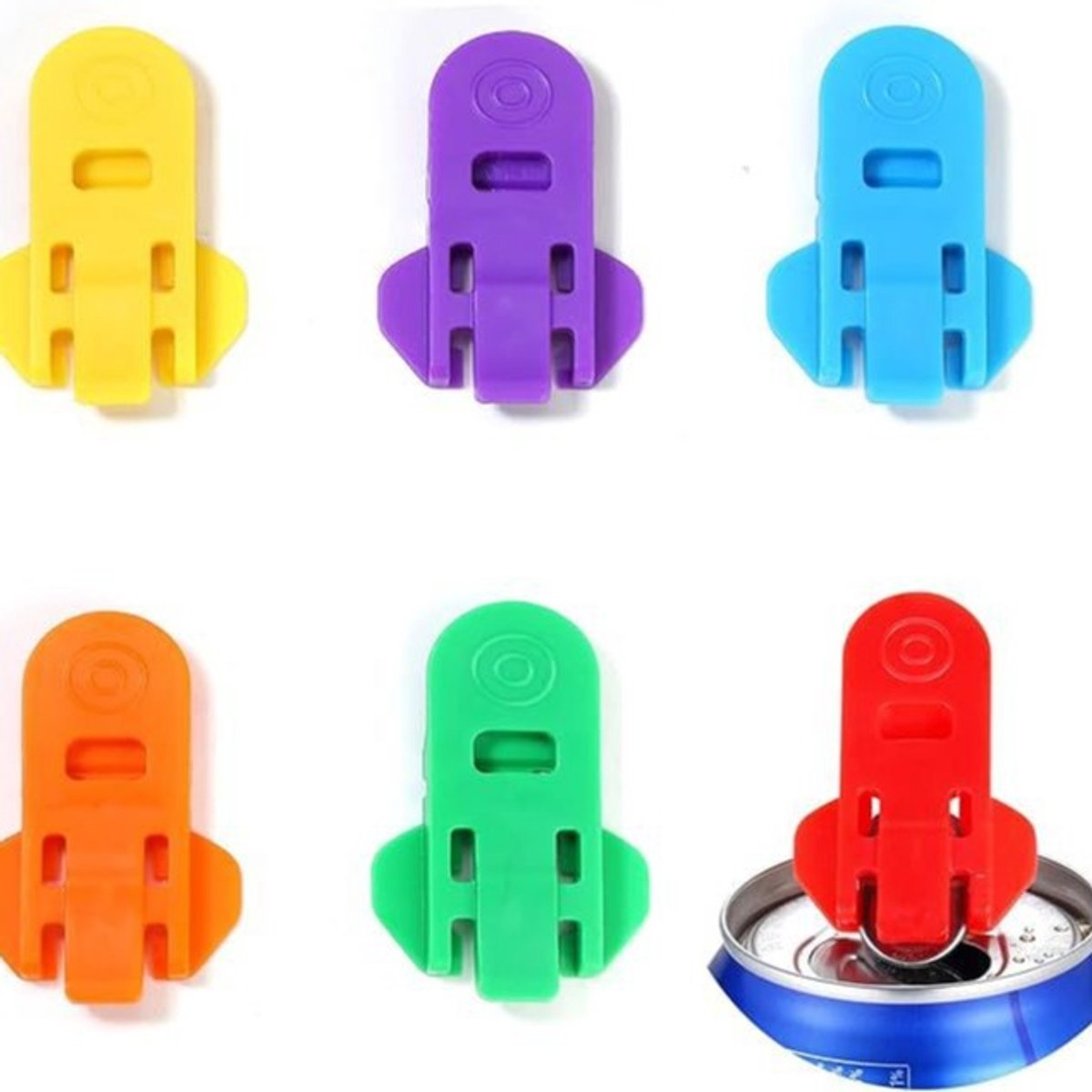 Abrelatas de plástico de 6 piezas - abrelatas a prueba de fugas con gatillo de anillo - abrelatas portátil para botellas de cerveza - abrelatas sencillo - apto para cola, cerveza, refrescos - rojo, verde, azul, naranja, morado, amarillo