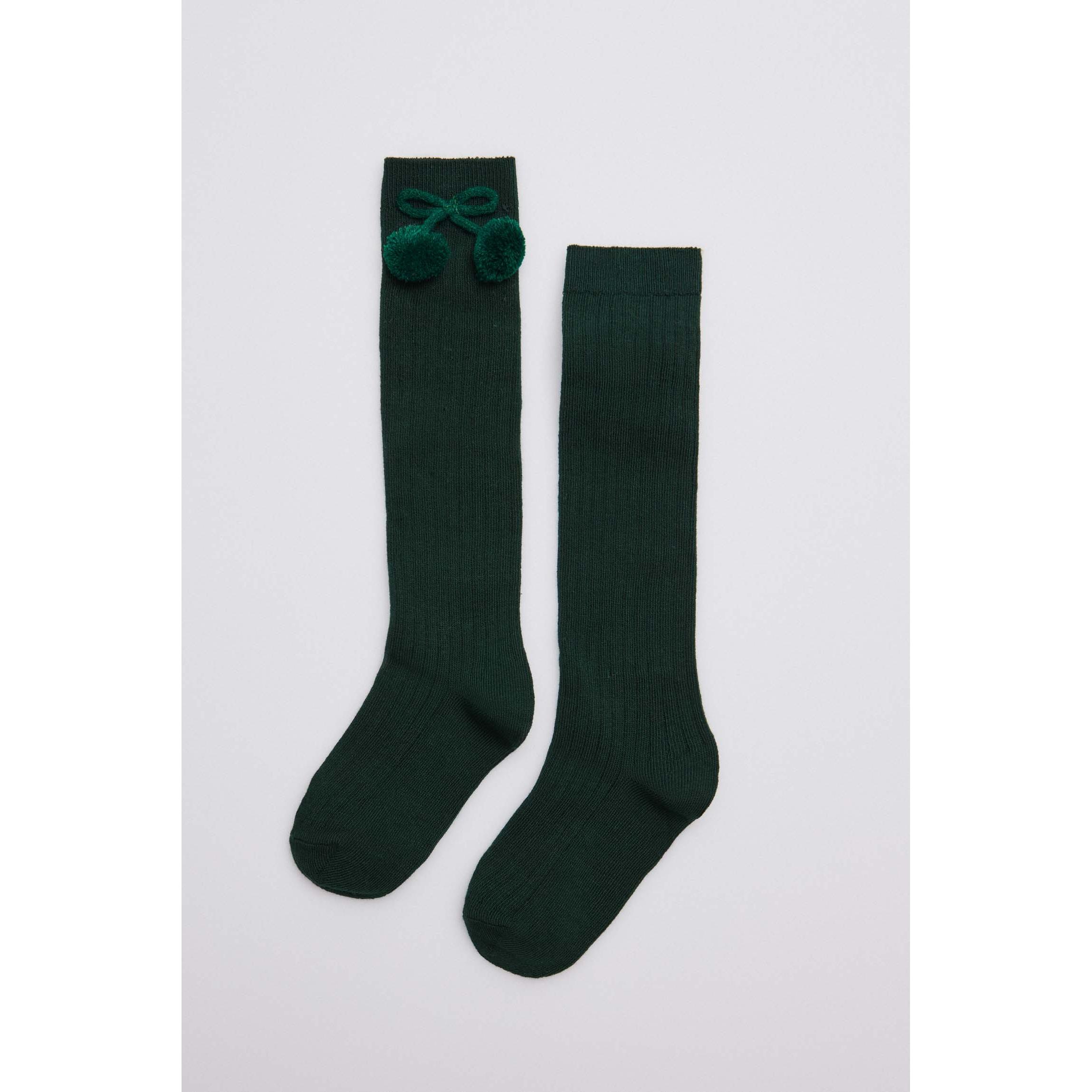 Ysabel Mora - Calcetines largos pompones verde botella
