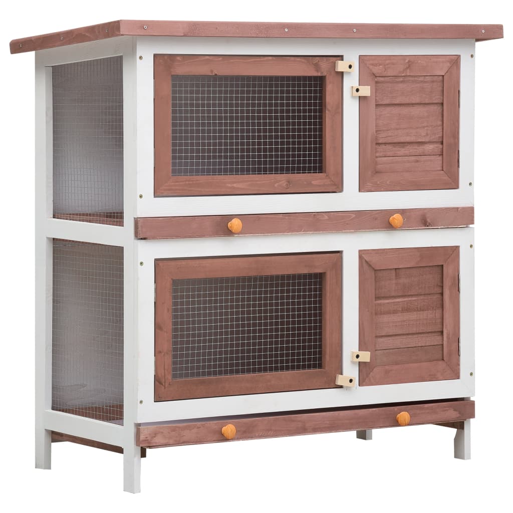 vidaXL Conejera de Exterior Madera 4 Puertas Casa de Conejos Jaula de Mascota Color Gris, Marrón, Rojo y mas