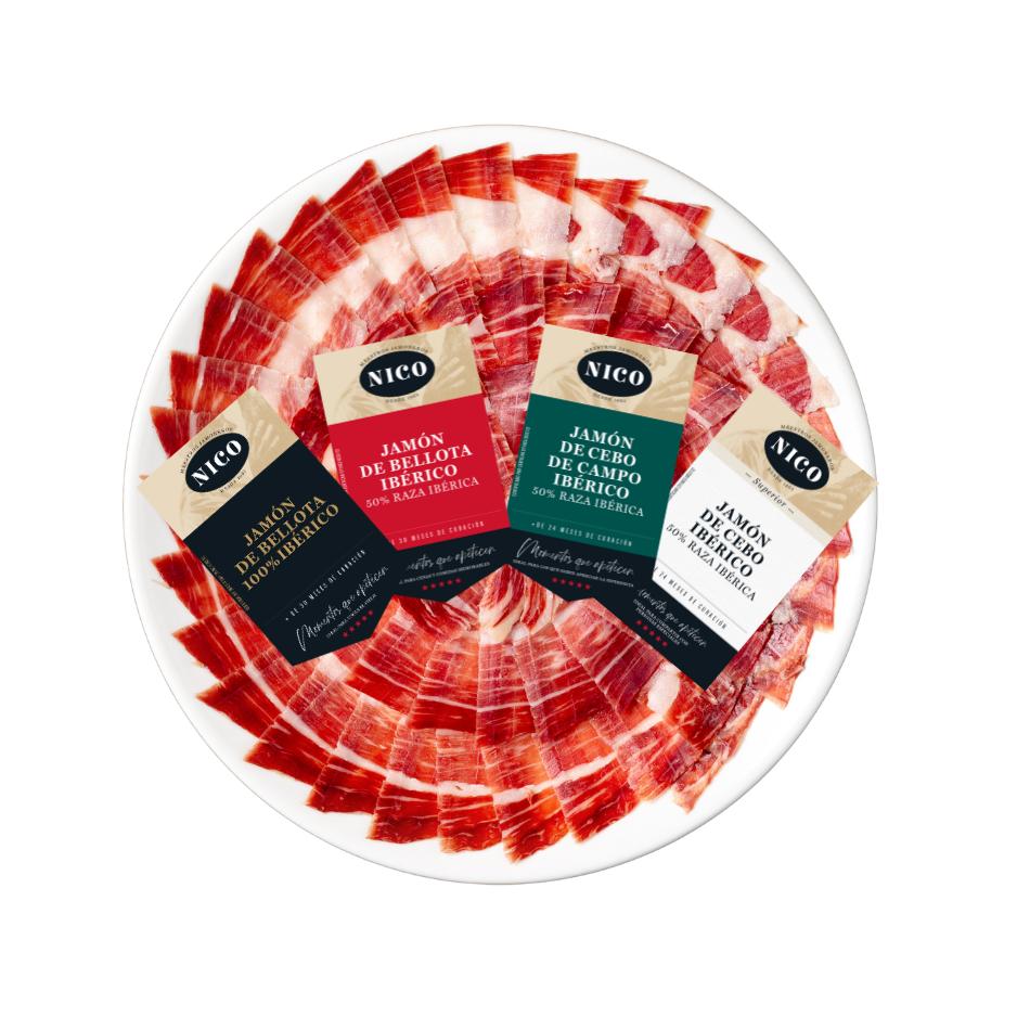 NICO Jamones - PACK DE CATA IBÉRICA. Diferentes variedades de Jamon Premium . Cortados y listos para degustar.