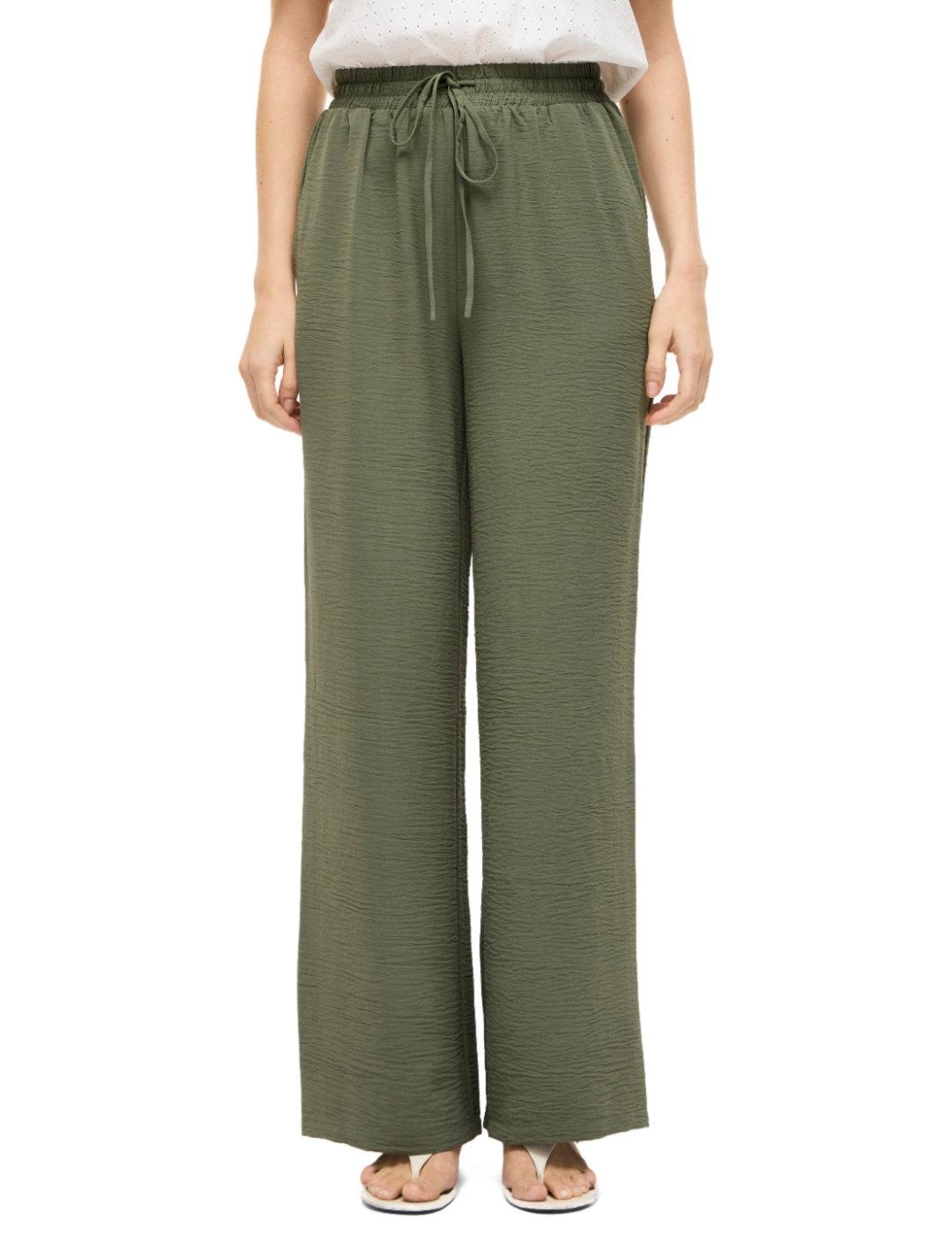 Pantalón de tela Vila Josa fluido verde para mujer