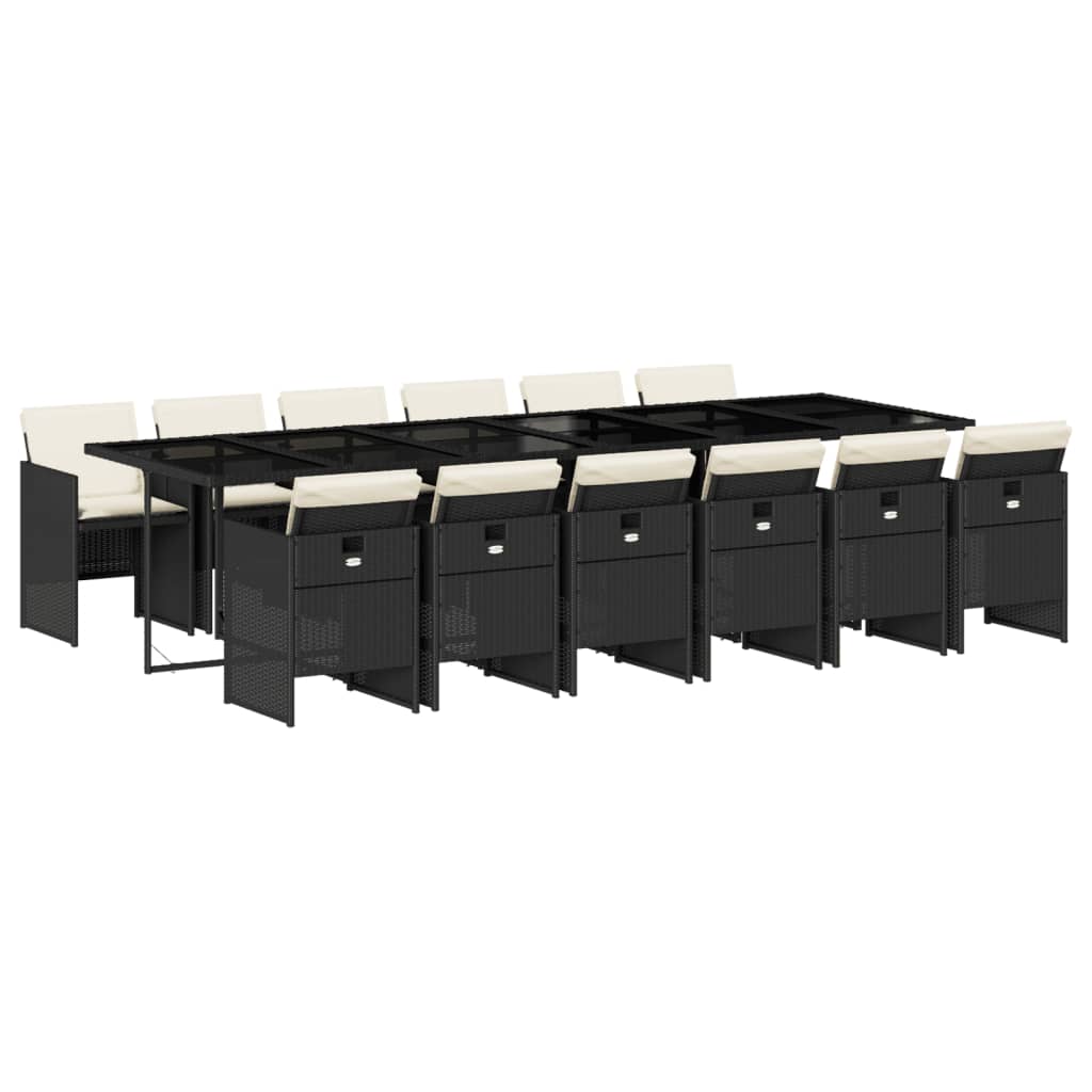 vidaXL Set comedor de jardín con cojines 13 pzas ratán sintético negro
