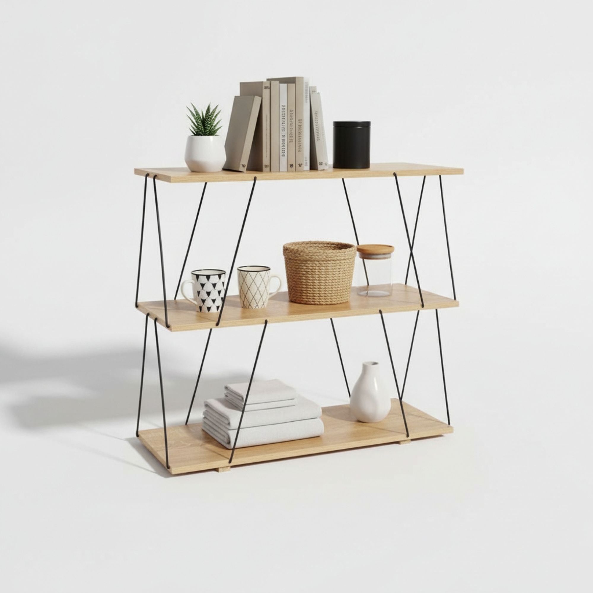 MOBLEKIT | Estanterías de Madera y Metal con Diferentes Niveles, Librerías Abiertas Resistentes para Libros, Decoración y Almacenaje en Salón, Cocina o Dormitorio