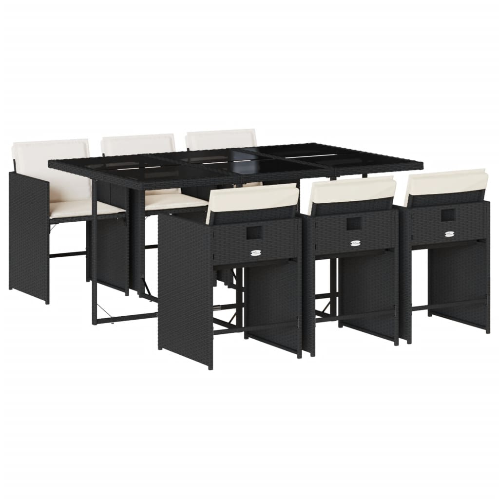 vidaXL Set de comedor de jardín 7 pzas y cojines ratán sintético negro