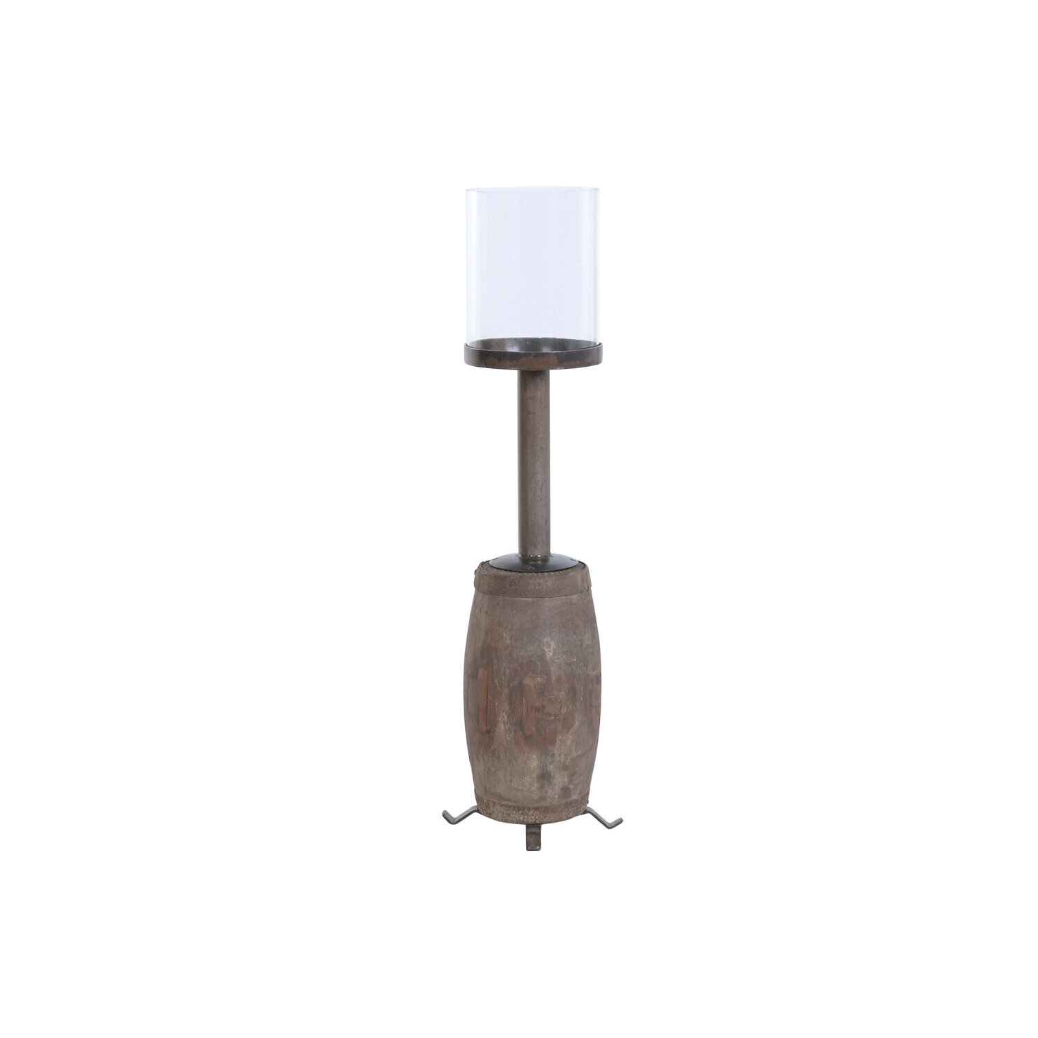 Accesorio portavelas, de madera reciclada metal, portavela eje carro, medidas 26x26x100 cm Fijalo