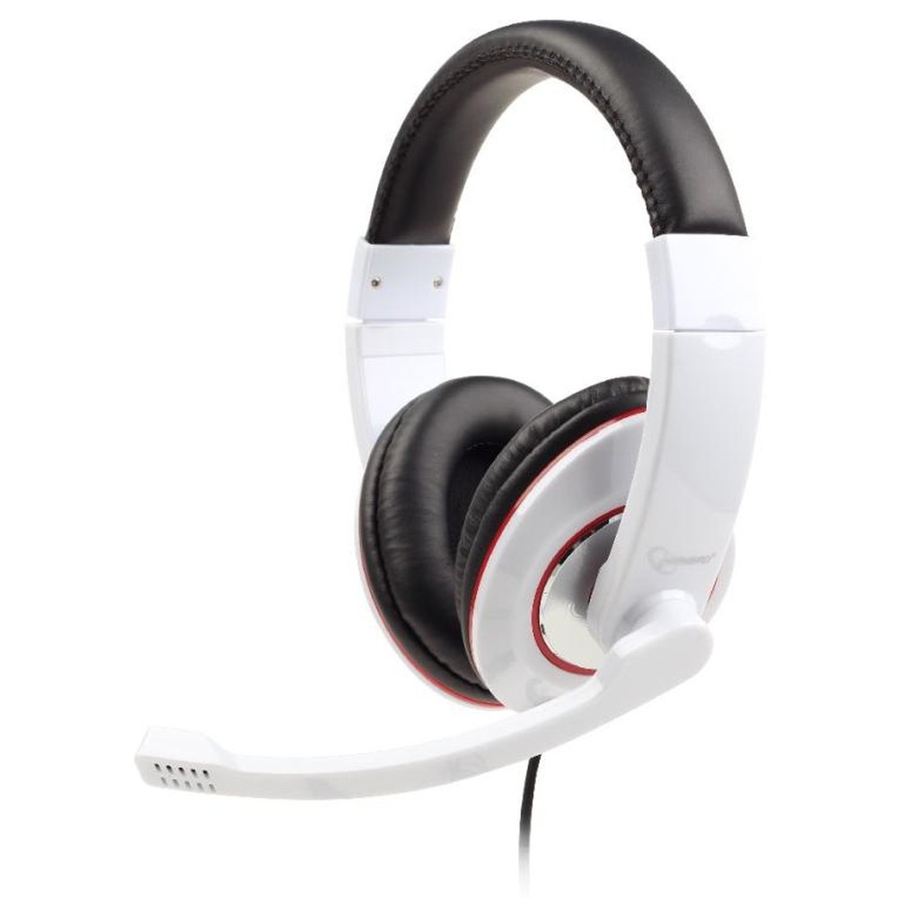 Gembird - Auriculares alámbricos MHS-001-GW para llamadas y música, diadema cómoda con micrófono integrado, cable de 1,8 m, color blanco, compatibles con PC y dispositivos con jack 3,5 mm