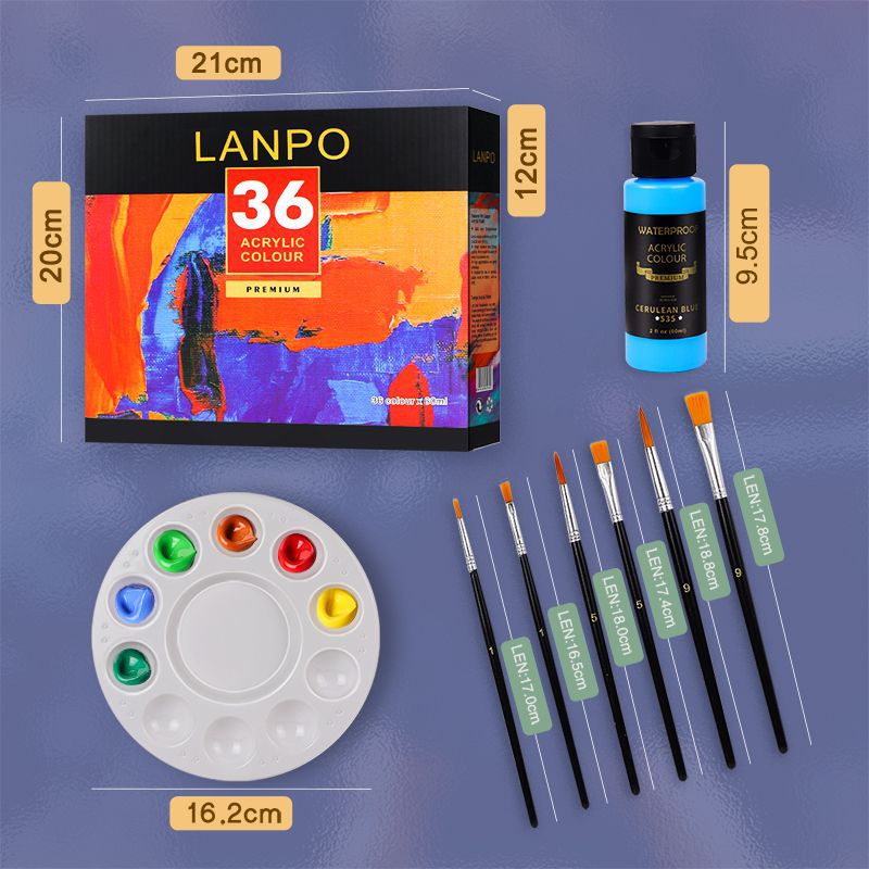 Pintura acrílica en set de 12, 24 o 36 colores (12ml) – Kit para pintura manual, DIY, resistente al agua – Presentación en caja