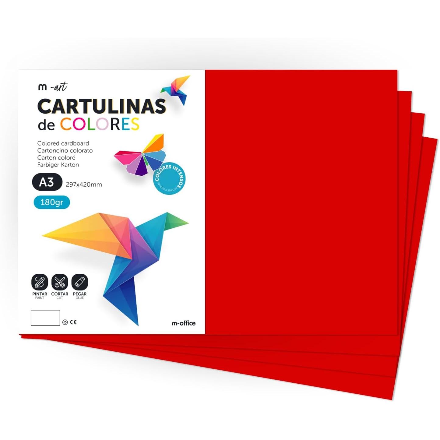 Cartulina de Colores, Cartulina A4 Colores Intensos, Hojas de Colores 180gr para Manualidades, Imprimir tus Documentos y Diseños Creativos, Folios de Colores A4 · m-office (500 hojas, Fucsia)
