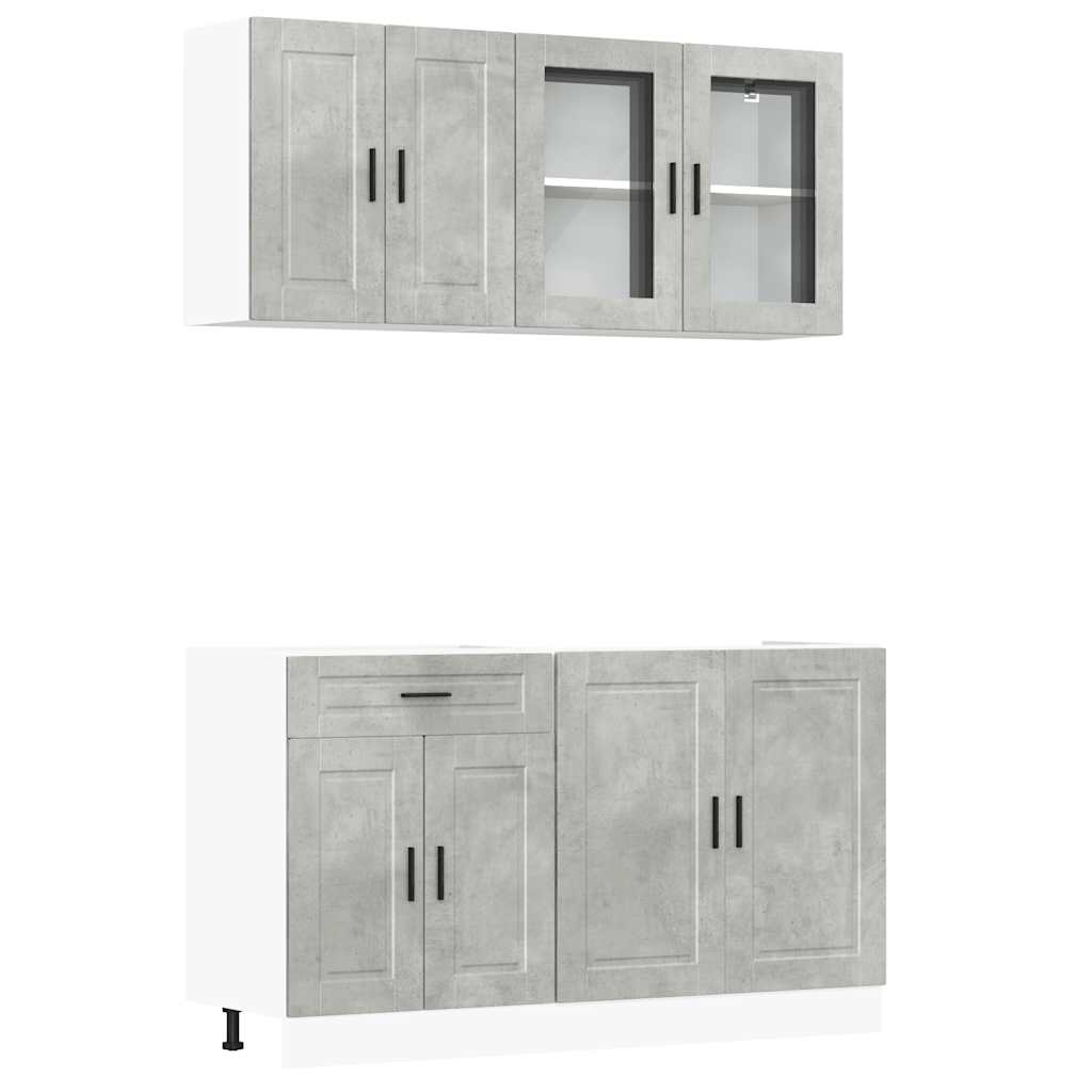 vidaXL Conjunto de armarios de cocina de 4 piezas "Porto" de en madera de ingeniería gris hormigón