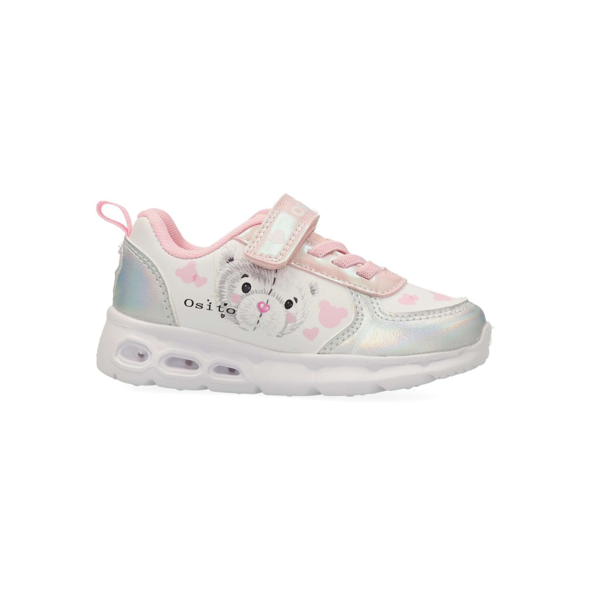Conguitos - Zapatillas deportivas casuales con luces y osito para niña, cierre de tira adherente y cuello acolchado, suela ligera para uso diario