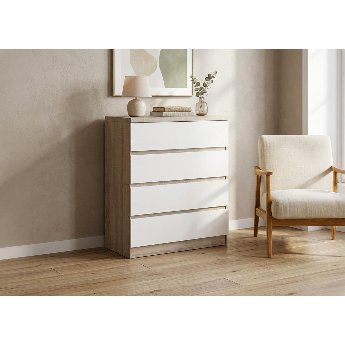 Comoda 4 Cajones CD 80cm, Sonoma y Blanco