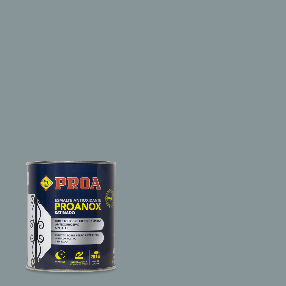 PROANOX - Esmalte directo sobre óxido con acabado satinado 750 ml, pintura antioxidante para superficies oxidadas sin preparación previa, rendimiento 6 a 8 m² por litro