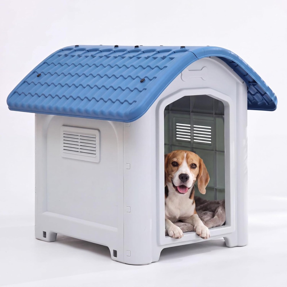 Casa para perros Caseta para Interior y Exterior, Base Drenante, Base elevada, Desmontable, Rejilla de Ventilación, Plástico coshano