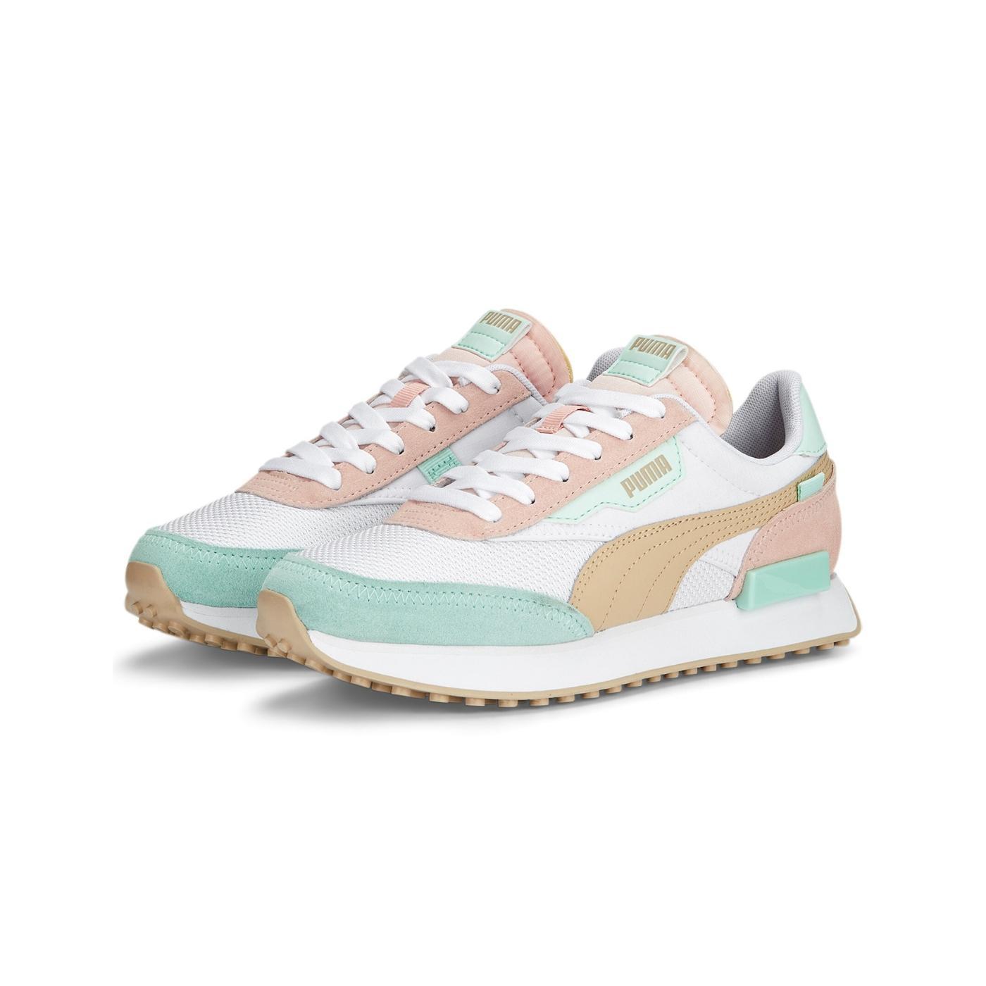 Zapatillas puma future rider soft blanco rosa verde de mujer