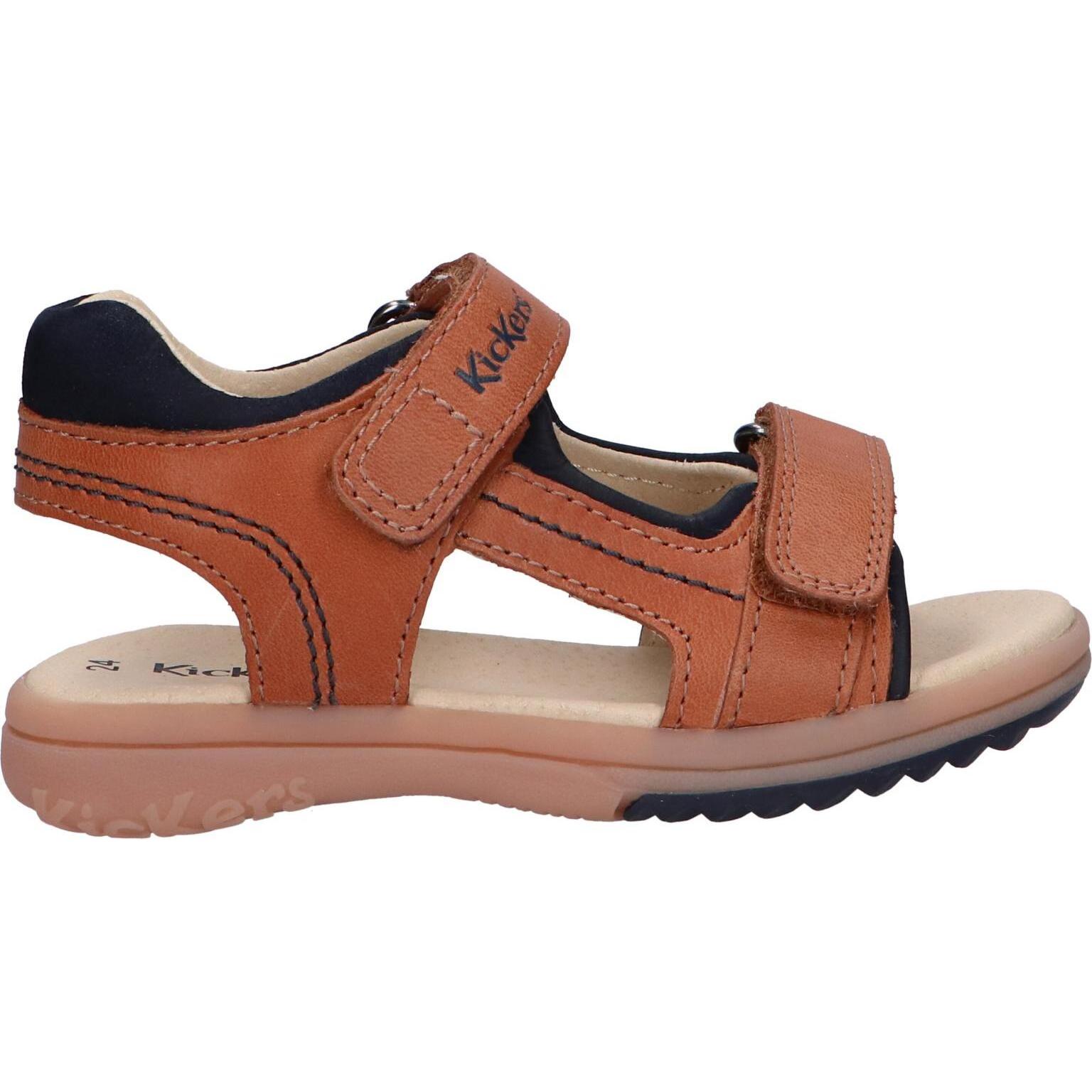 KICKERS Children's Sandals 349498-30 PLATINO 114 CAMEL, breathable summer footwear for boys with leather upper, imitation leather lining, and flexible non-slip sole, ideal for spring/summer.