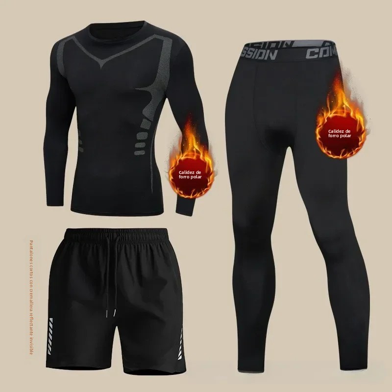 TK Conjunto De Deporte Para Hombres Térmico De Peluche Base Capaz De Entrenar En Invierno Ropa Deportiva Talla Fija Secado Rápido