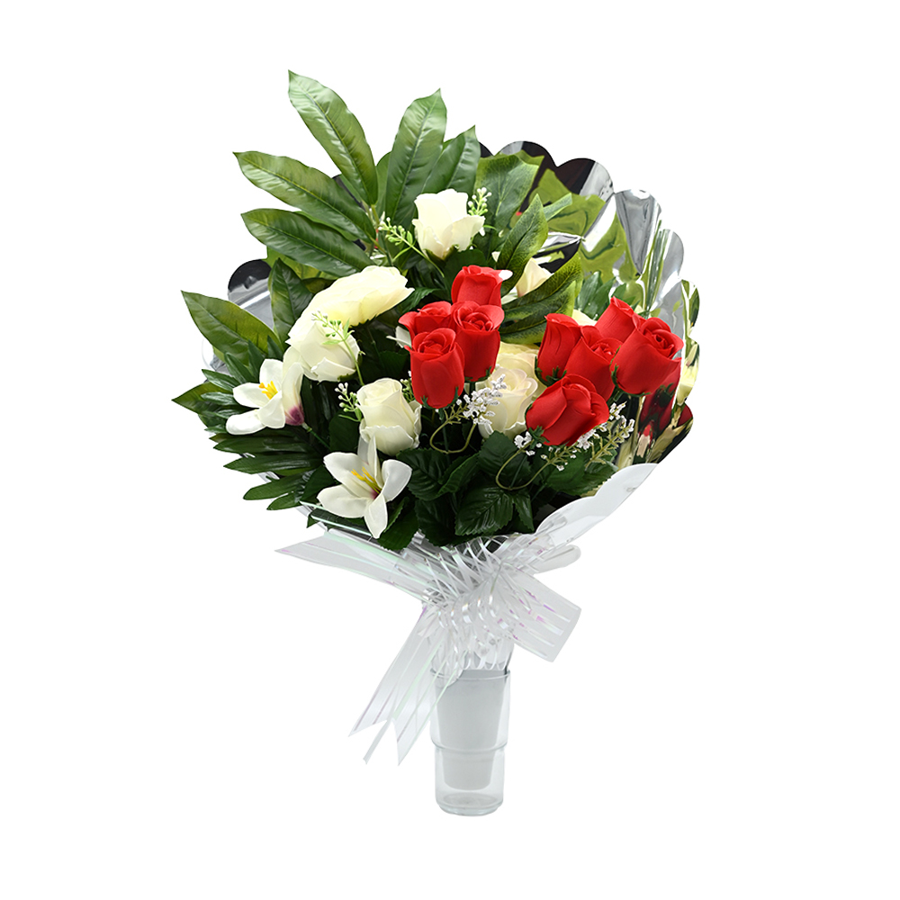 PLUSHOME Flores Artificiales: Elegancia Duradera: ramo Artificiales para Cementerio, Nichos y Sepulturas,Más de 30 Diseños tamaño aproximado 58x45cm,Botes con Liliums Artificiales.