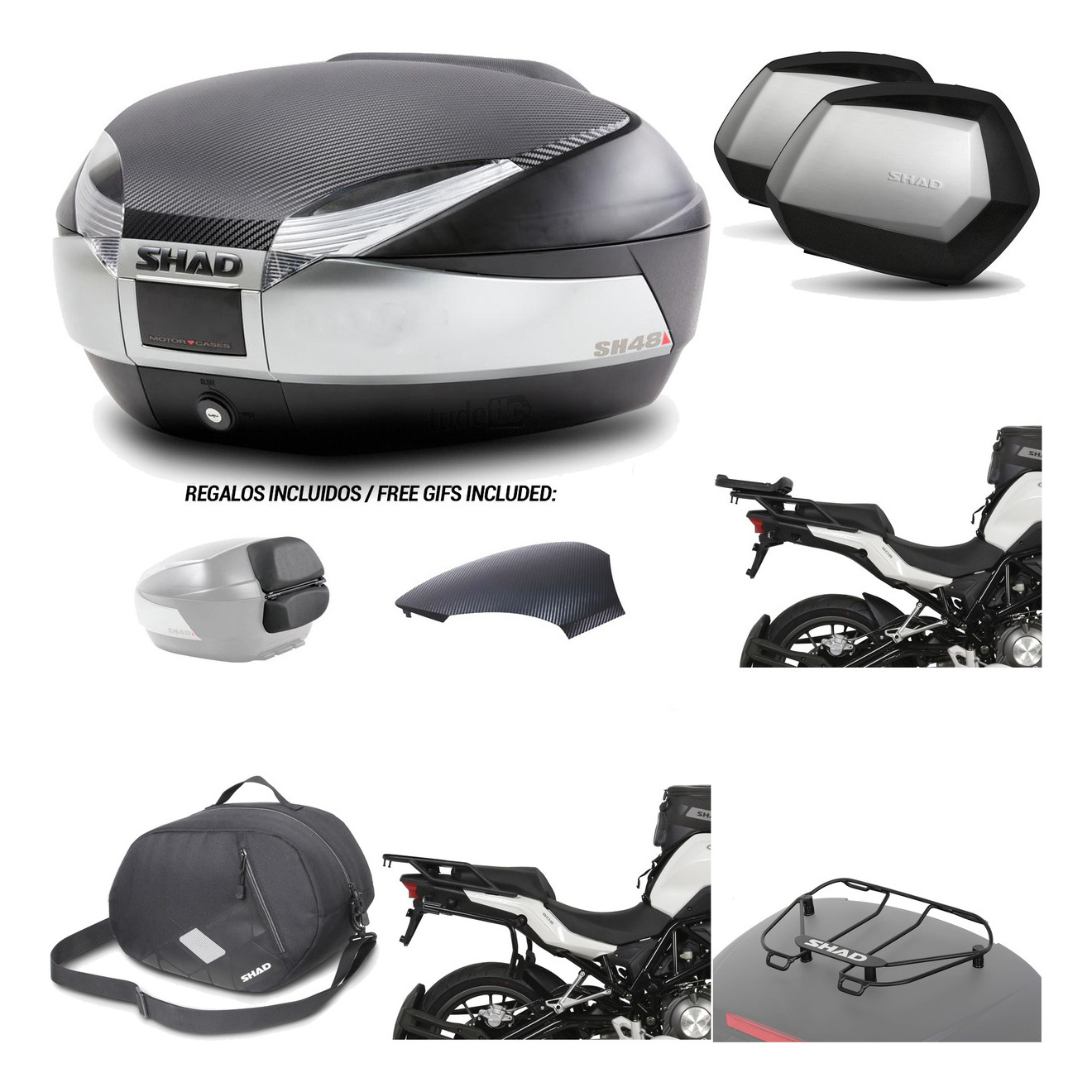 Maletas Laterales + Baul Trasero + Herraje Montaje + Accesorios + Herraje 3P Sh48 Sc Sh35 Premium KIT-193241