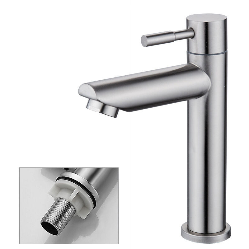 TK Grifo de Agua Fría para Lavabo de Mano Cromo Duradero con Cartucho de Aireador Removible