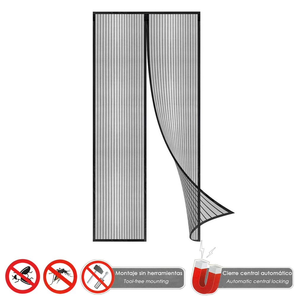 MAURER Cortina Mosquitera Magnética para Puertas 120x240 cm Negra | Mosquitera de Cierre Automático con Imanes | Cortina Anti Insectos, Moscas y Mosquitos con Velcro Adhesivo sin Taladro