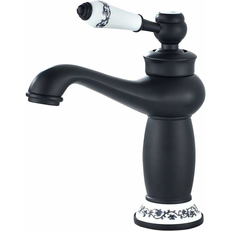 Grifo de baño Mezclador monomando para lavabo Grifo monomando para lavabo de baño Mezclador de lavabo retro, latón negro (sin manguera)