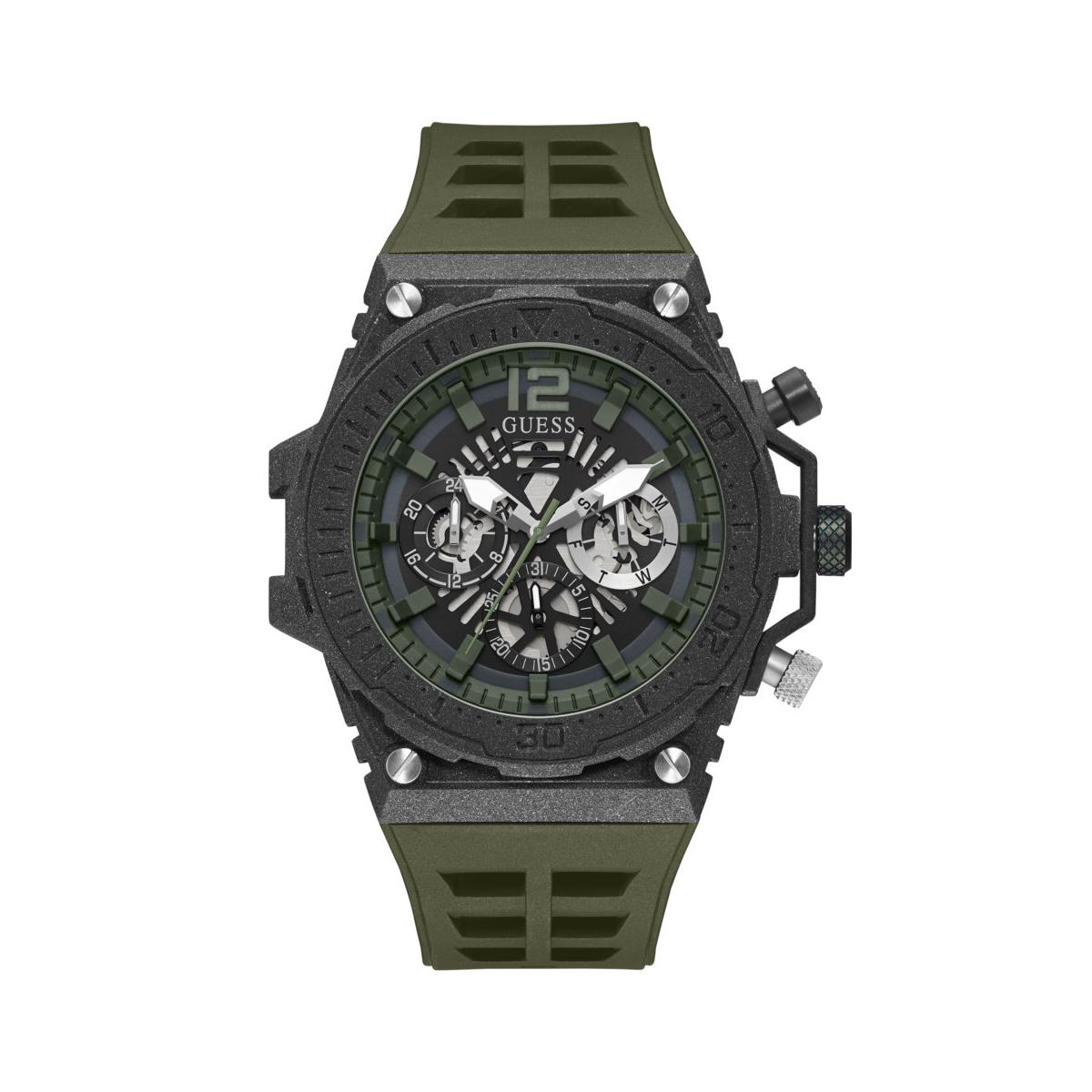 Guess Reloj Hombre Caja De Acero Pulsera Silicona De Color Verde Resistente Al Agua 3 Atm Gw0325g2