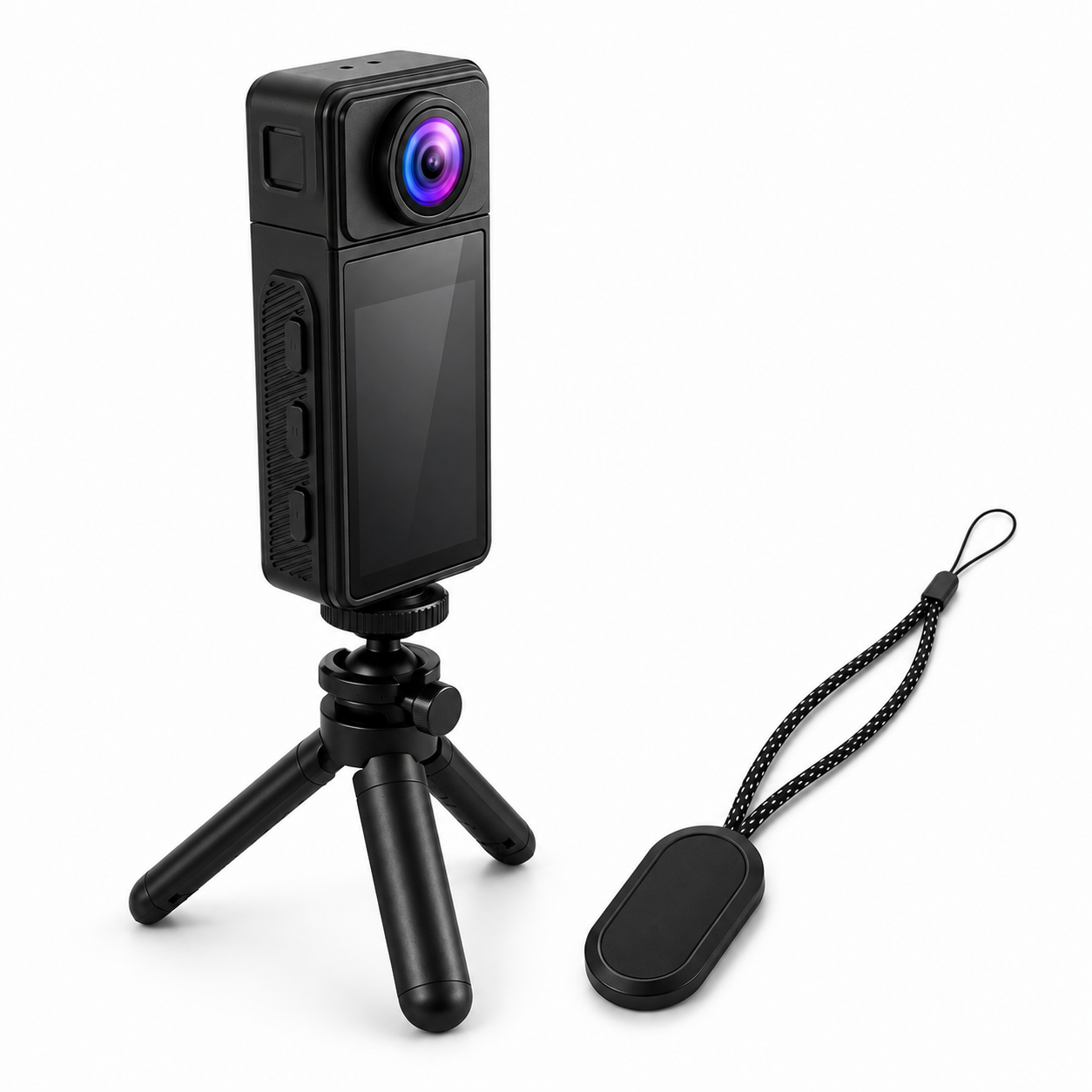 Mini Cámara de Acción WiFi con Pantalla, Cámara Deportiva de Bolsillo con Objetivo Gran Angular Giratorio 270°, Vista en Tiempo Real y APP para Vlog, Viajes y Deportes