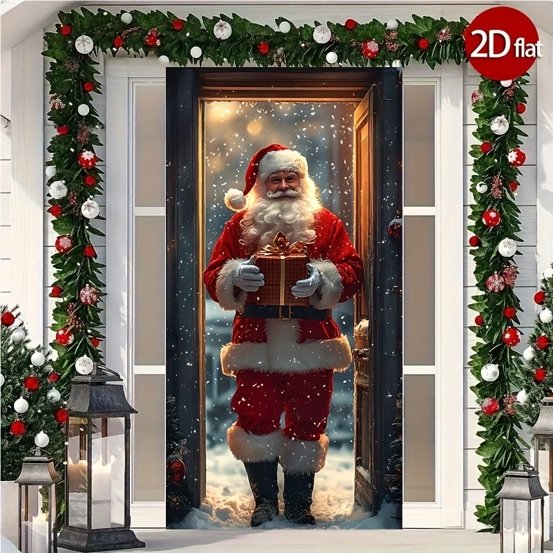 Decoración colgante para puerta, banderín navideño para recibidor y tela decorativa de poliéster para exterior--90X180CM
