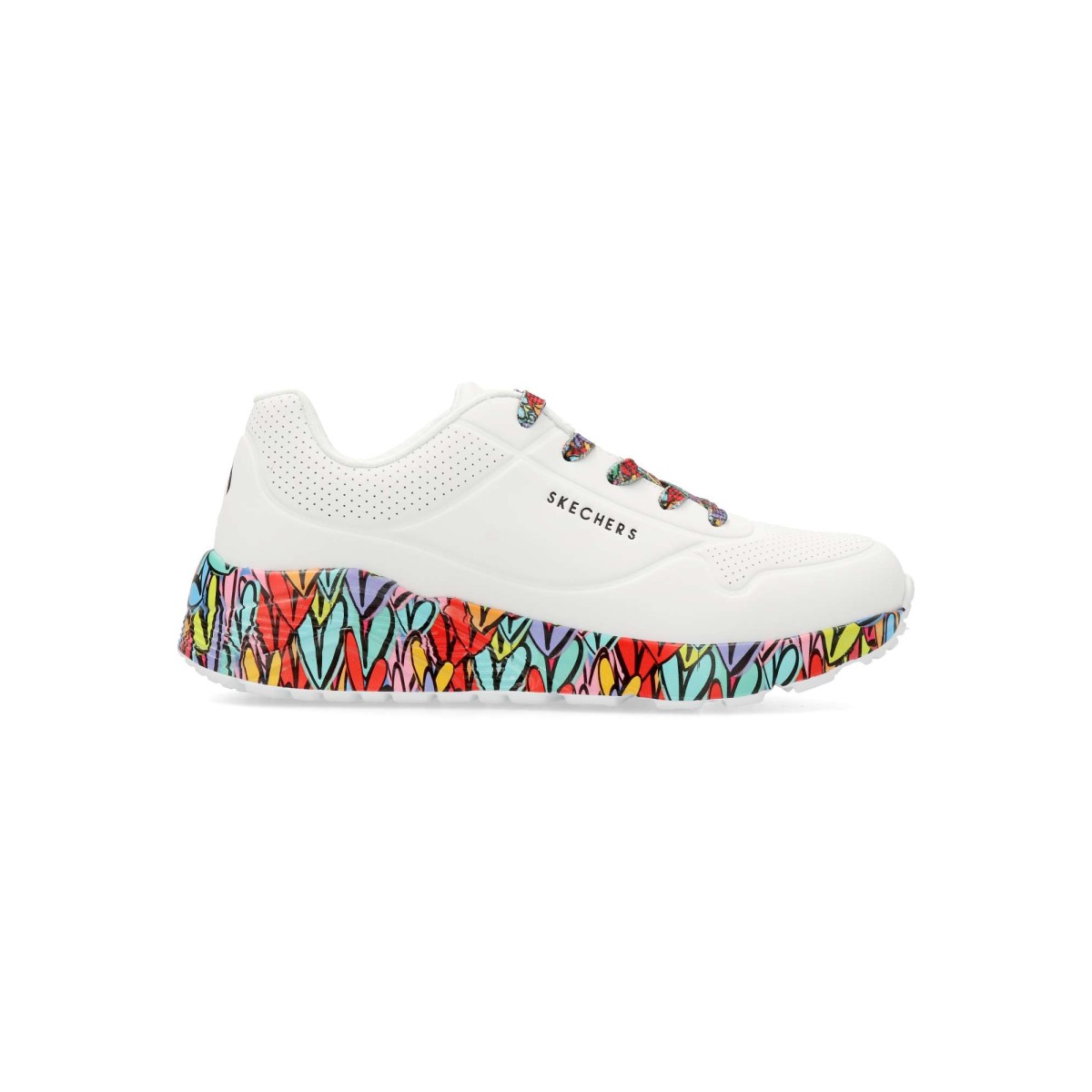 Skechers - Zapatillas deportivas JGoldcrown: Uno Lite con estampado corazón de James Goldcrown, parte superior de durabuck sintético y plantilla Air-Cooled Memory Foam™ para mujer