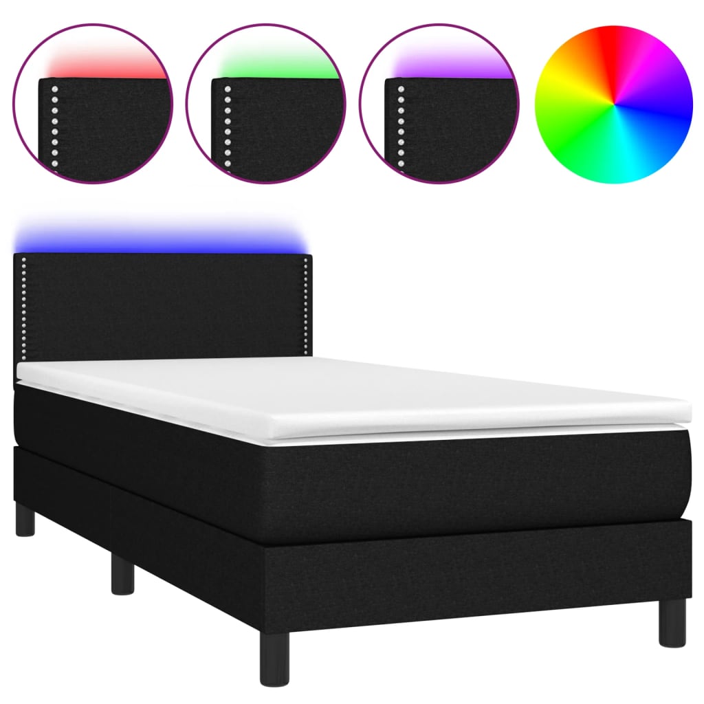 vidaXL Cama box spring colchón y luces LED tela negro 80x200 cm