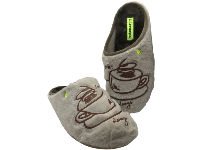 Zapatillas de casa destalonadas hombre Hot Potatoes 80944 Gioseppo: diseño café, pelo suave, suela caucho natural