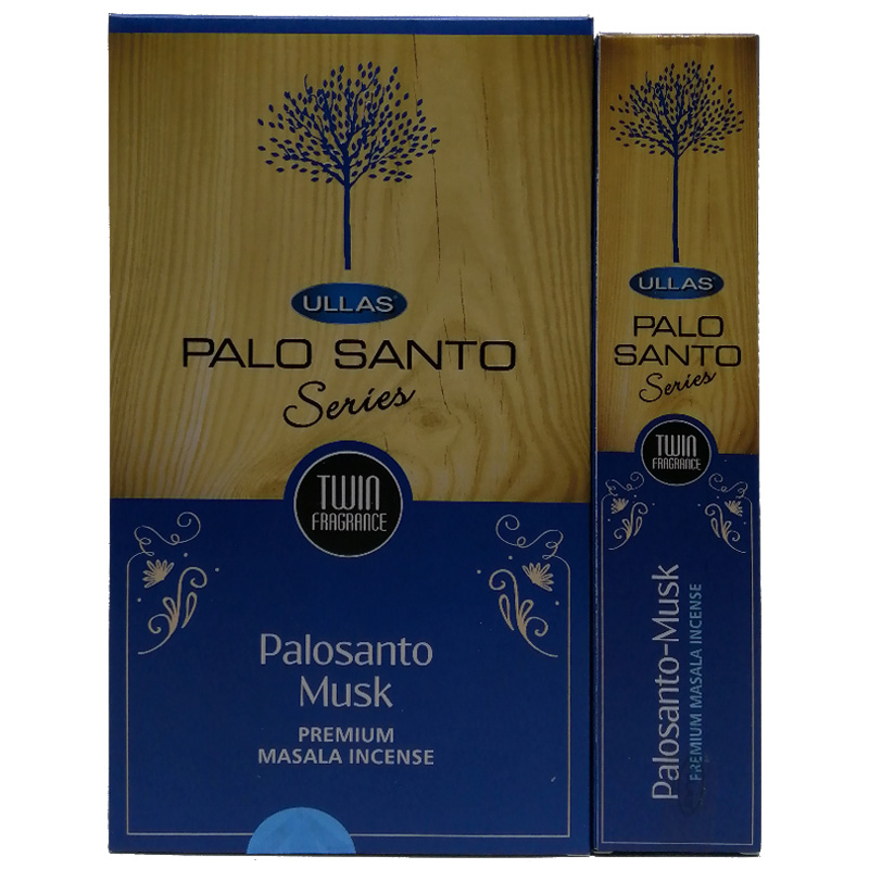 Incienso ULLAS Palo Santo Twin Fragrances - Aromas Lavanda, Vainilla, Copal, Dragon Blood, Rosa, Jazmín, Ruda, Salvia Blanca, Canela y Almizcle - Caja 12x15 g Masala Premium