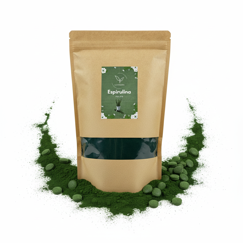 La Herbera Espirulina (Arthrospira platensis) alga en polvo a granel – Para batidos, yogur y repostería – Origen China – 100 g, 250 g, 500 g y 1 kg