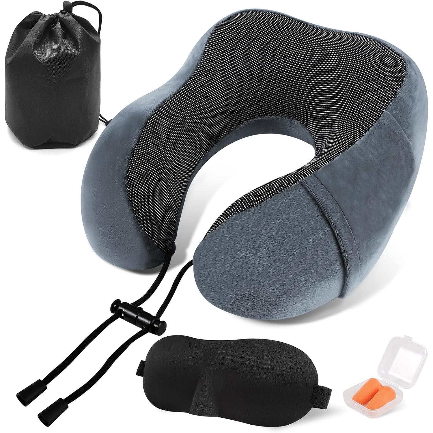 Artree | Almohada de viaje viscoelásta para cuello en forma de U (U-Pillow). Cojín de cuello de espuma para viajes en avión, tren, coche o el hogar. Almohada cervical