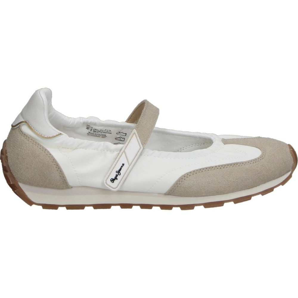 PEPE JEANS | Zapatillas Estilosas Pepe Jeans para Mujer – Bailarinas en Color Blanco con Detalles en Beige – Bailarinas con Velcro – Moda – Estilosas – Versátiles y Cómodas – Modelo PLS400029-847