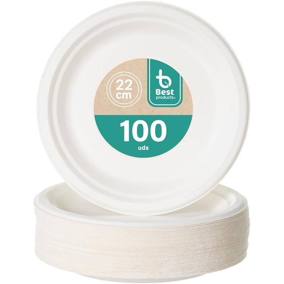 C.A | Platos de Caña de Azúcar Ecológicos | Desechables, Biodegradables y Compostables | Para Fiestas, Cumpleaños y Comuniones