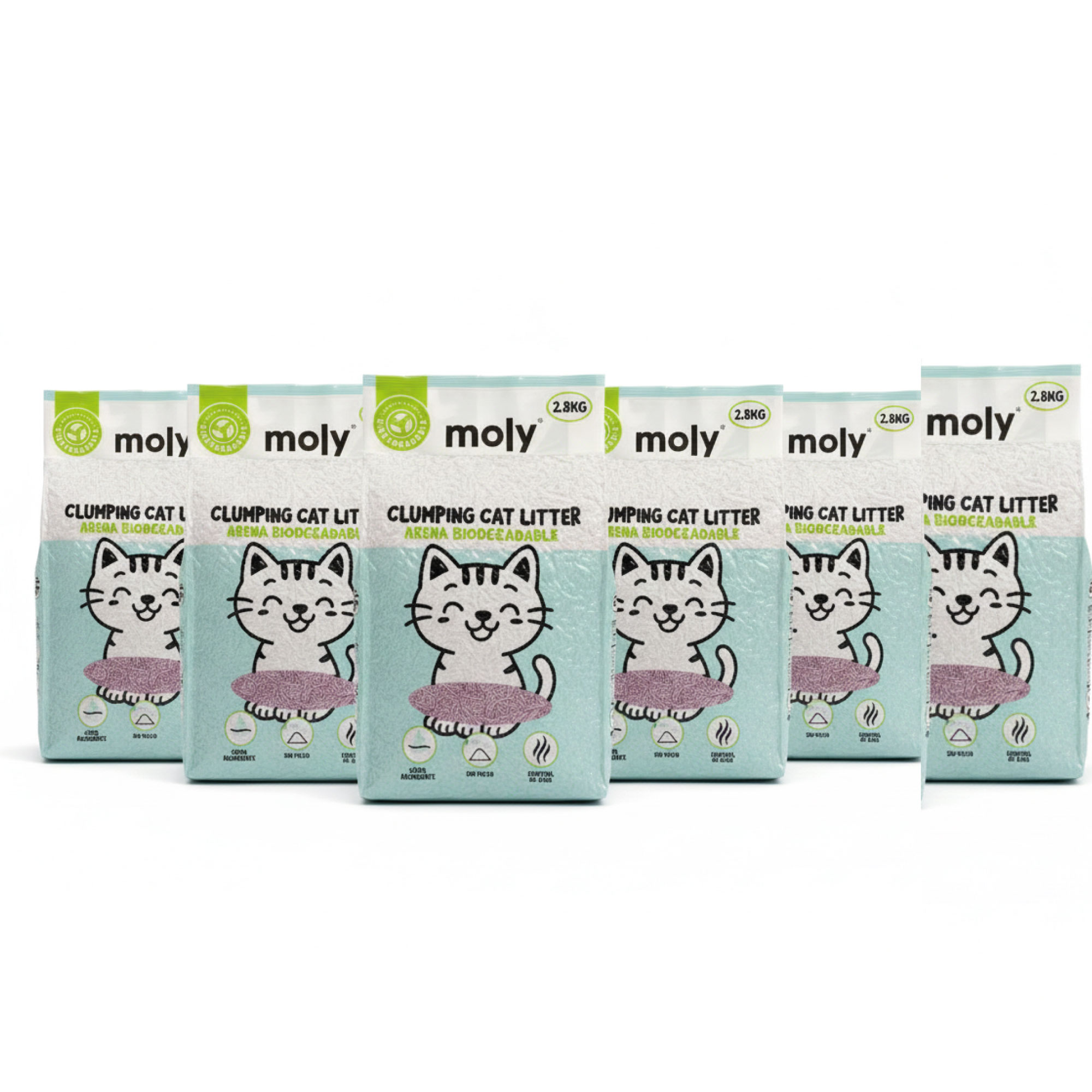 Pack 6 Arena para Gatos Tofu Moly 2,8 kg (50,4 L) | Ecológica, Aglomerante, Sin Polvo | Lavanda, Talco o Carbón Activo