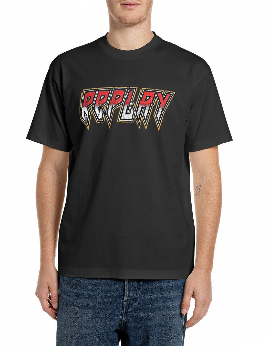 Camiseta Replay Logo negra manga corta para hombre